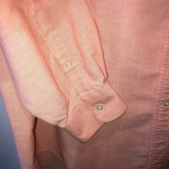 Lands End Mens 17 x 33 Regular Peach Long Sleeve Button Down Collar Dress Shirt - Picture 6 of 11
